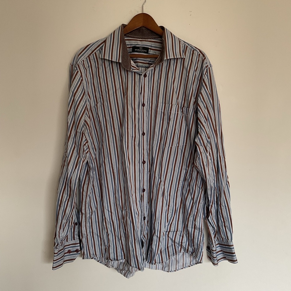 Bugatchi Blue and Brown Button Down Shirt